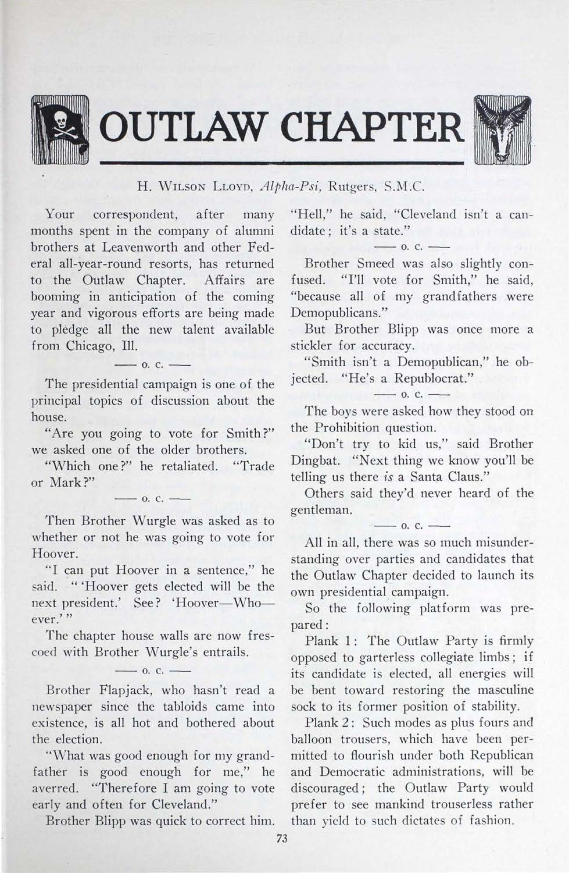 Outlaw Chapter, October 1928